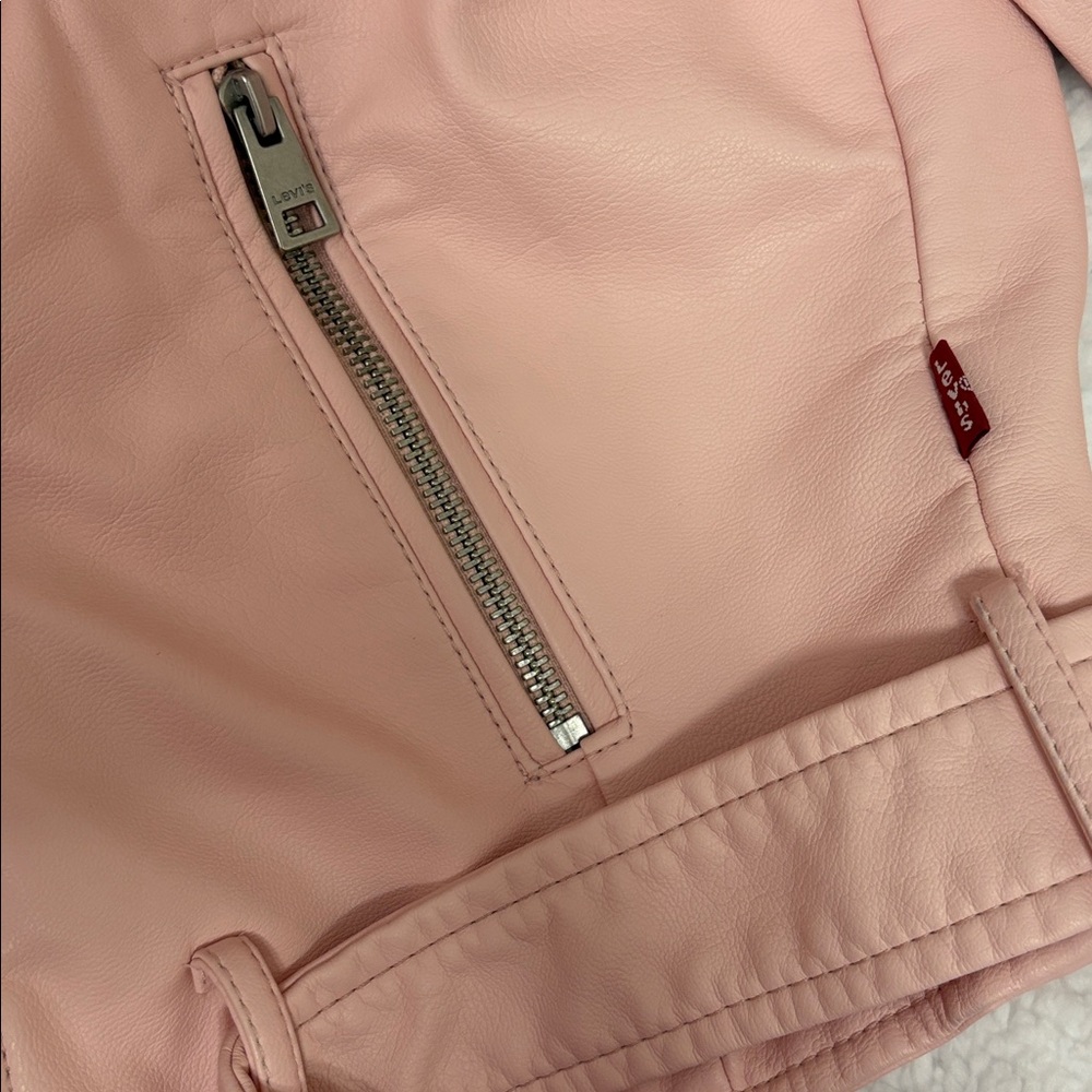 Levi's Faux Leather Fashion Belted Moto Jacket Cameo Pink- M - Picture 8 of 10